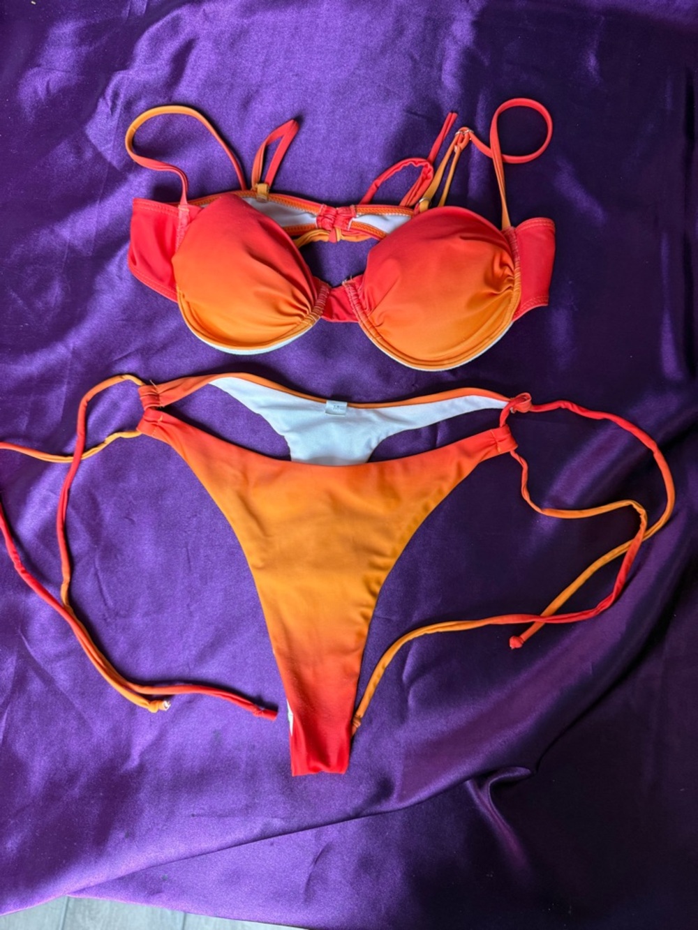 Gradient Orange-Red Tie Side Bikini Set
